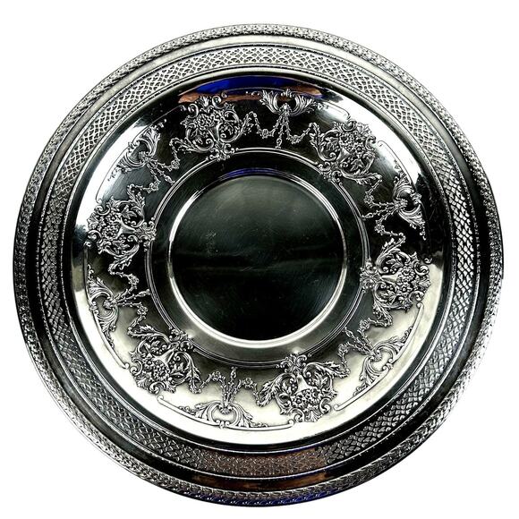 International Silver Company Ornate Floral Filigree Round 12" Serving Tray-Nice - Picture 1 of 7